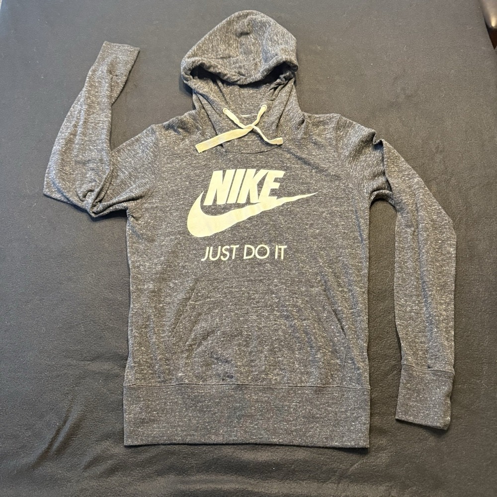 Nike Womens Just Do It Swoosh Hoodie Pullover Grey Slub Small Athleisure